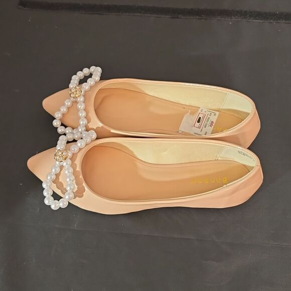 BRAND NEW BAMBOO PEARL STUDDED BOWNOT POINTED TOE FLAT SHOE G1 - Picture 9 of 12
